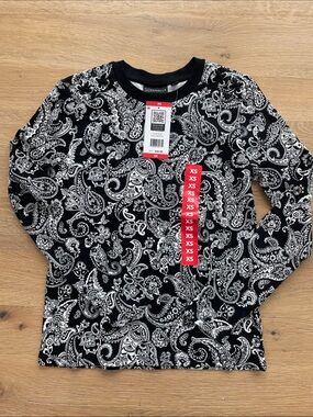 Rafaella Black‎ & White Paisley Long Sleeve Tee